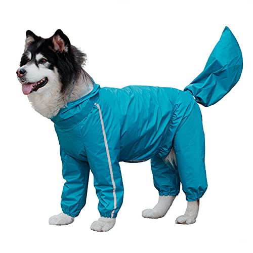 SIQI Pet Supplies Hunde-Regenmantel mit vier Beinen, für große Hunde, wasserdicht, Golden Retriever, Größe M und L, Blau von SIQI