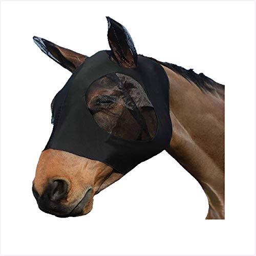 SISIEU Fliegenmaske,Horse Fly Lycra Mask, mit Ohrenschutz,Mesh Vermeidet UV-Strahlen, für Horse/Cob/Pony Equestrian Mesh-Augen (Horse, Schwarz) von SISIEU