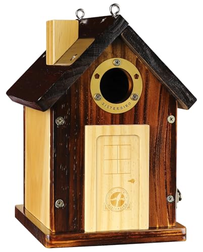 SISTERBIRD Bluebird Häuser für Draußen, Premium Vogelhäuser für Draußen, Holzhütte Vogelhäuser für Draußen, Wetterfester Innenhof Dekoriertes Hängendes Vogelhaus, Nistvogelhaus von SISTERBIRD