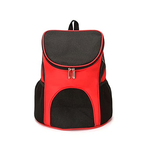 Katzentrage Atmungsaktiver Haustierrucksack, Hund und Katze Outdoor-Reiserucksack, tragbarer Reißverschluss-Netz, Haustier-Ausflugstasche (Farbe: Rot, Größe: L) von SISWIM
