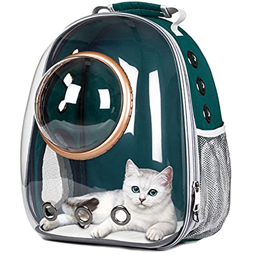 Katzentrage Niedlicher Katzenblasen-Rucksack, tragbare Reisetasche, atmungsaktiver Weltraumkapsel-Rucksack, Haustier-Tragetasche (Farbe: Grün, Größe: Medium) von SISWIM