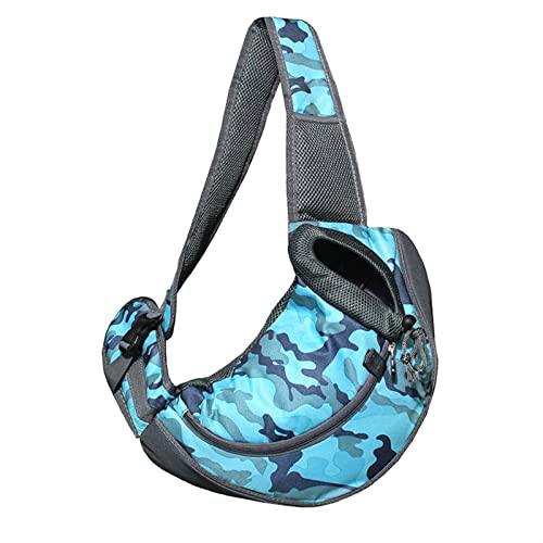 Katzentragetasche Haustier-Reise-Umhängetasche, Netztasche, atmungsaktives Hundegeschirr, Katzen-Outdoor-Schutzhülle für Haustiere (Farbe: Camouflage-Blau, Größe: L) von SISWIM