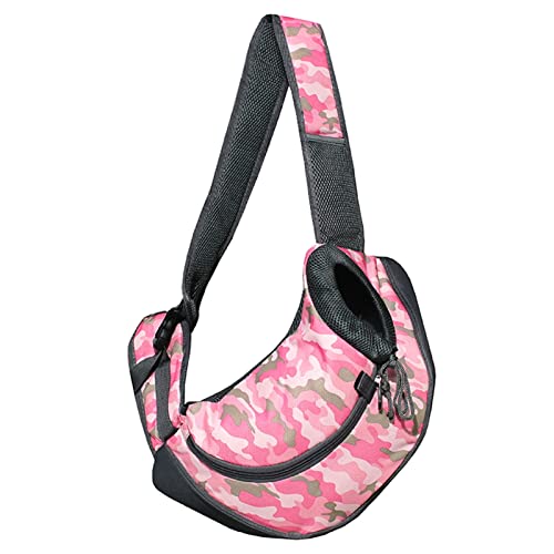 Katzentragetasche Haustier-Reise-Umhängetasche, Netztasche, atmungsaktives Hundegeschirr, Katzen-Outdoor-Schutzhülle für Haustiere (Farbe: Camouflage Pink, Größe: L) von SISWIM