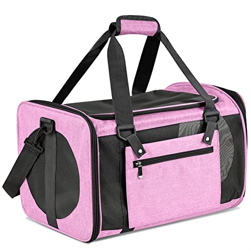 Katzentragetasche Katzenrucksack, weiche Oberfläche, Haustier-Tragetasche, Katzentransporttasche mit Netzfenster, Haustiertrage (Farbe: Rosa, Größe: L) von SISWIM