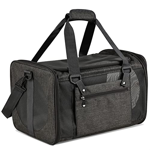 Katzentragetasche Katzenrucksack, weiche Oberfläche, Haustier-Tragetasche, Katzentransporttasche mit Netzfenster, Haustiertrage (Farbe: Schwarz, Größe: L) von SISWIM