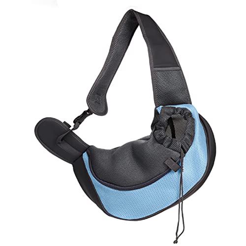 Katzentragetasche für den Außenbereich, One-Shoulder-Katzentasche, Reise-Fronthandtasche, Netz-Oxford, tragbares Welpenzubehör, Haustier-Tragetasche (Farbe: Hellblau, Größe: L) von SISWIM