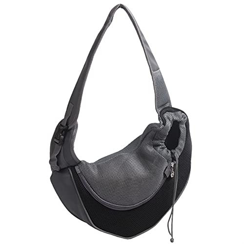 Katzentragetasche für den Außenbereich, One-Shoulder-Katzentasche, Reise-Fronthandtasche, Netz-Oxford, tragbares Welpenzubehör, Haustier-Tragetasche (Farbe: Schwarz, Größe: L) von SISWIM