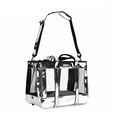 Katzentragetasche für große Haustiere, Hund und Katze, modisch und transparent, Reise-PU-Schultertasche (Farbe: Silber) von SISWIM