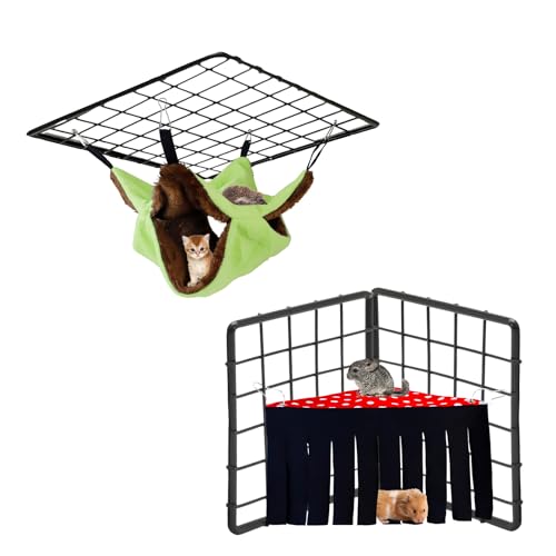 Haustier Hamster Hängematte Set, Hängebett Käfig Haus und Käfig Ecke Versteck Kleintiere weiches Haustier Spielzeug, Meerschweinchen Bett Ratte Hideaway Hängematte Ecke für Papagei Frettchen (green) von SITAKEGS