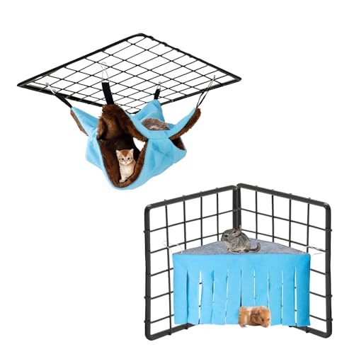 Haustier Hamster Hängematte Set, Hängebett Käfig Haus und Käfig Ecke Versteck Kleintiere weiches Haustier Spielzeug, Meerschweinchen Bett Ratte Hideaway Hängematte Ecke für Papagei Frettchen (blue) von SITAKEGS