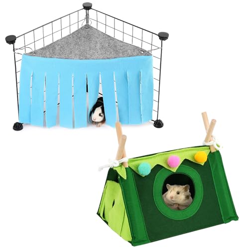 Meerschweinchen Versteck Hamster Zelt Set, Kleintier Versteck Betten Hamster Haus Hütte Nest, Dreieckige Hängematte Käfig Ecke Unterschlupf für Kaninchen Frettchen Chinchillas Gerbils Igel (Green) von SITAKEGS