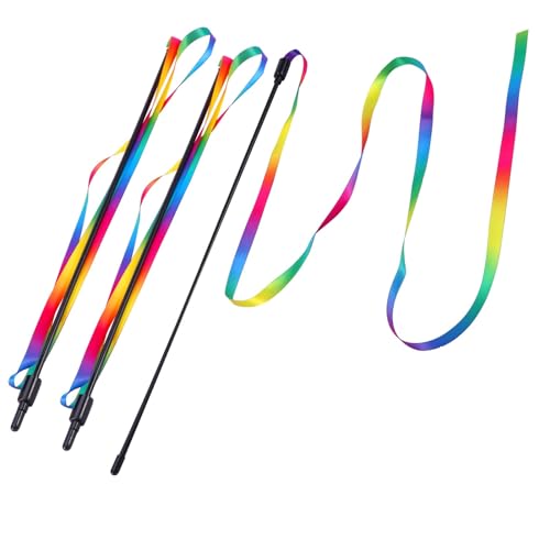 3 stücke Katze Teaser Zauberstab Spielzeug Regenbogen Band Spaß Stick Interaktive Indoor Übung for Kätzchen & Katzen Katzenspielzeug von SITBXO