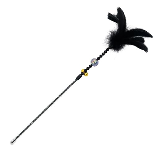 Interaktiver Katzen-Teaser-Stick mit Feder und Glöckchen, lustiger Zauberstab for Kätzchen, Spiel- und Trainingszubehör Katzenspielzeug(Black) von SITBXO