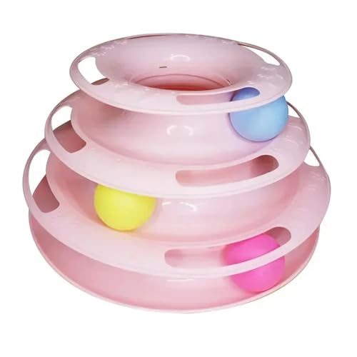 Interaktives Katzen-Drehtellerspielzeug mit Rollbällen, Puzzle-Bahn-Turm for Spielen und Trainieren von Kätzchen Katzenspielzeug(B-Pink) von SITBXO