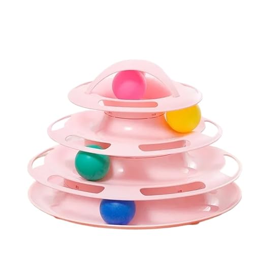 Interaktives Katzen-Drehtellerspielzeug mit Rollbällen, Puzzle-Bahn-Turm for Spielen und Trainieren von Kätzchen Katzenspielzeug(Pink) von SITBXO