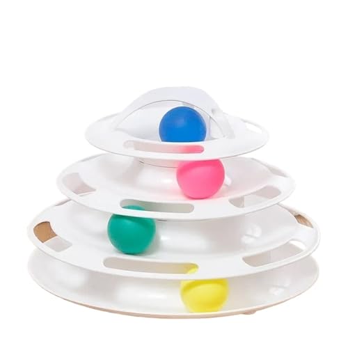 Interaktives Katzen-Drehtellerspielzeug mit Rollbällen, Puzzle-Bahn-Turm for Spielen und Trainieren von Kätzchen Katzenspielzeug(White) von SITBXO