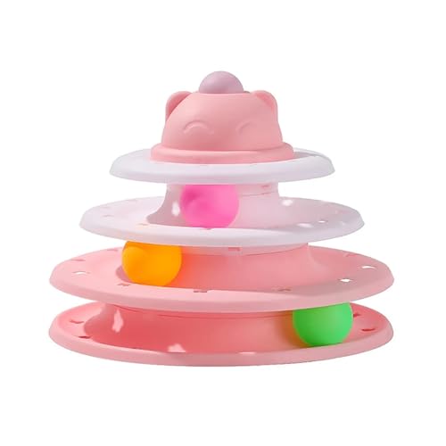 SITBXO 4-stufiges interaktives Katzenspielzeug-Turm-Rollerball-Plattenspieler-Gehirntrainings-Puzzle-Spielzubehör Katzenspielzeug(Pink) von SITBXO