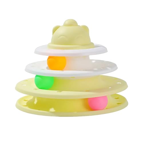 SITBXO 4-stufiges interaktives Katzenspielzeug-Turm-Rollerball-Plattenspieler-Gehirntrainings-Puzzle-Spielzubehör Katzenspielzeug(Yellow) von SITBXO