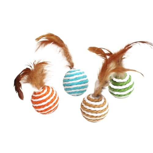 SITBXO Bunte Sisal Katze Ball Spielzeug Interaktive Feder Training Catcher Pet Supplies Katzenspielzeug von SITBXO