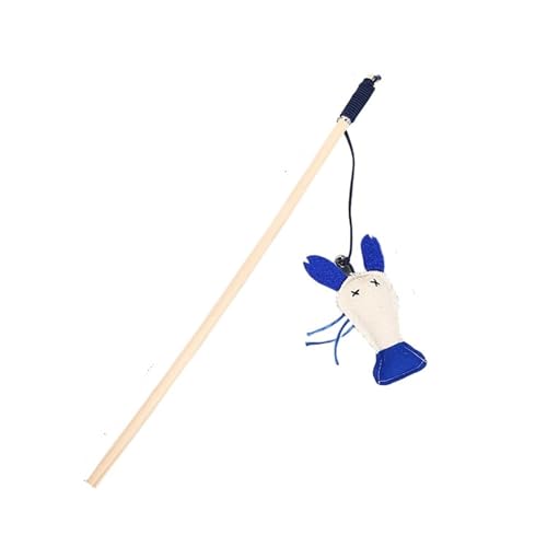 SITBXO Interaktiver Katzen-Teaser-Stick aus Federplüsch mit Glöckchen, Holzmaus und Fisch-Design Katzenspielzeug(1) von SITBXO