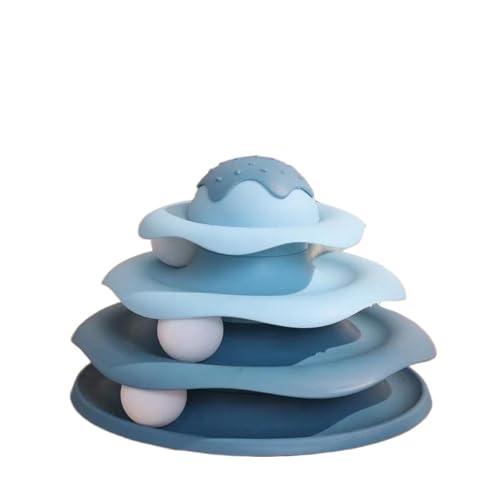SITBXO Interaktiver Katzenturm mit Drehteller und Rollbällen, Puzzle-Bahn-Spielzeug for das Training von Kätzchen Katzenspielzeug(Blue) von SITBXO