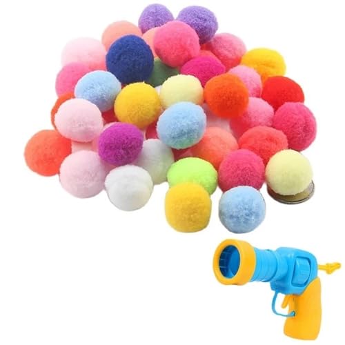 SITBXO Interaktives Katzen-Starttrainingsspielzeug, Mini-Schießspiel, dehnbarer Plüschball Katzenspielzeug(50 Balls 1 Shooter) von SITBXO