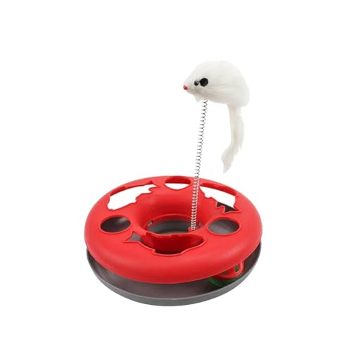 SITBXO Interaktives Katzenspielzeug for Hauskatzen Rollenbahnen mit Mausfeder-Übungsbällen Katzenspielzeug(Red) von SITBXO