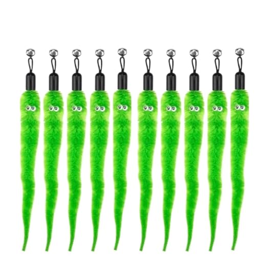 SITBXO Katzenspielzeug-Zubehör, Wurm-Ersatzköpfe, lustiger Plüschstab for interaktives Haustierspiel Katzenspielzeug(10Pcs Green) von SITBXO