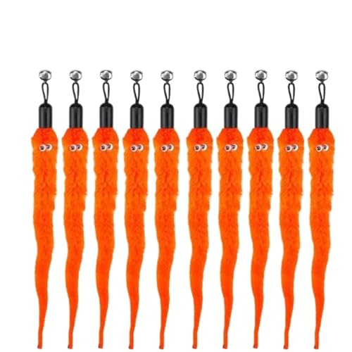 SITBXO Katzenspielzeug-Zubehör, Wurm-Ersatzköpfe, lustiger Plüschstab for interaktives Haustierspiel Katzenspielzeug(10Pcs Orange) von SITBXO