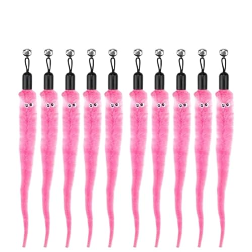 SITBXO Katzenspielzeug-Zubehör, Wurm-Ersatzköpfe, lustiger Plüschstab for interaktives Haustierspiel Katzenspielzeug(10Pcs Pink) von SITBXO