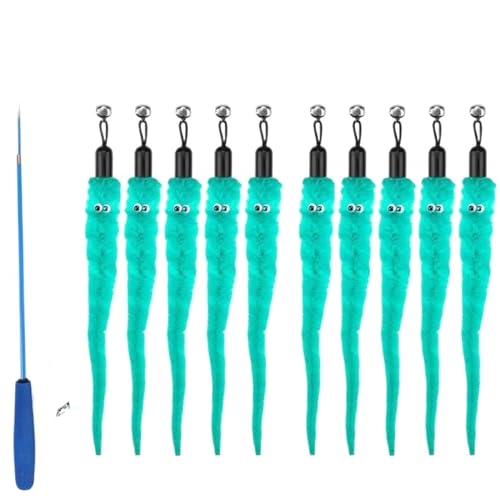 SITBXO Katzenspielzeug-Zubehör, Wurm-Ersatzköpfe, lustiger Plüschstab for interaktives Haustierspiel Katzenspielzeug(11Pcs Blue) von SITBXO