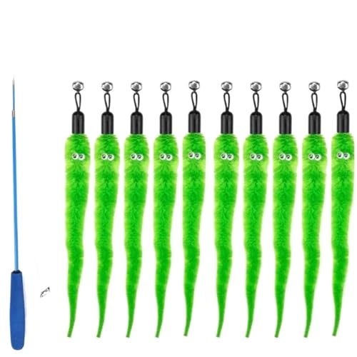 SITBXO Katzenspielzeug-Zubehör, Wurm-Ersatzköpfe, lustiger Plüschstab for interaktives Haustierspiel Katzenspielzeug(11Pcs Green) von SITBXO