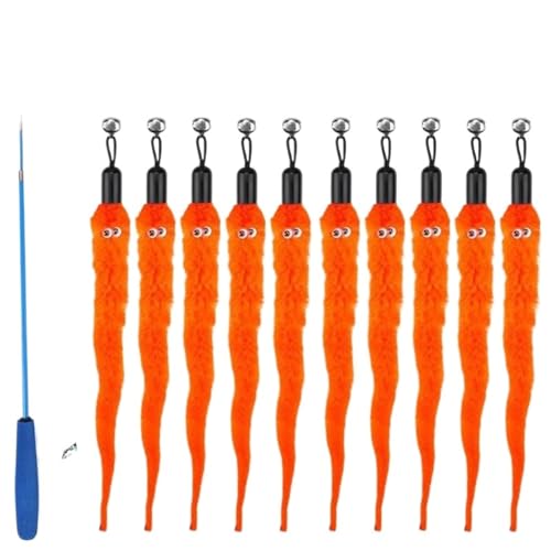 SITBXO Katzenspielzeug-Zubehör, Wurm-Ersatzköpfe, lustiger Plüschstab for interaktives Haustierspiel Katzenspielzeug(11Pcs Orange) von SITBXO