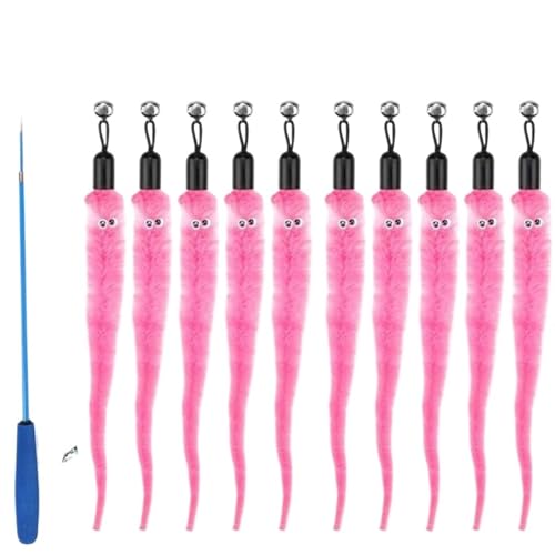 SITBXO Katzenspielzeug-Zubehör, Wurm-Ersatzköpfe, lustiger Plüschstab for interaktives Haustierspiel Katzenspielzeug(11Pcs Pink) von SITBXO