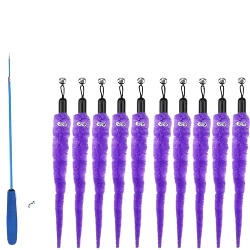 SITBXO Katzenspielzeug-Zubehör, Wurm-Ersatzköpfe, lustiger Plüschstab for interaktives Haustierspiel Katzenspielzeug(11Pcs Purple) von SITBXO