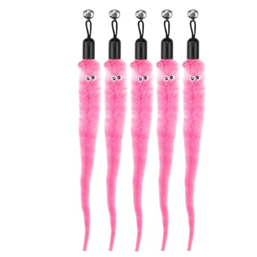 SITBXO Katzenspielzeug-Zubehör, Wurm-Ersatzköpfe, lustiger Plüschstab for interaktives Haustierspiel Katzenspielzeug(5Pcs Pink) von SITBXO