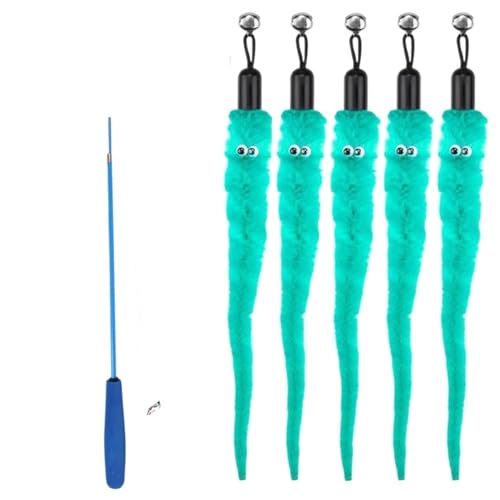 SITBXO Katzenspielzeug-Zubehör, Wurm-Ersatzköpfe, lustiger Plüschstab for interaktives Haustierspiel Katzenspielzeug(6Pcs Blue) von SITBXO