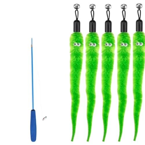 SITBXO Katzenspielzeug-Zubehör, Wurm-Ersatzköpfe, lustiger Plüschstab for interaktives Haustierspiel Katzenspielzeug(6Pcs Green) von SITBXO