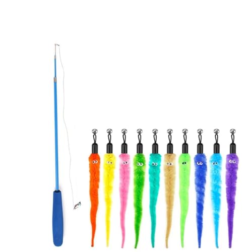 SITBXO Katzenspielzeug-Zubehör, Wurm-Ersatzköpfe, lustiger Plüschstab for interaktives Haustierspiel Katzenspielzeug(6Pcs Multicolor) von SITBXO
