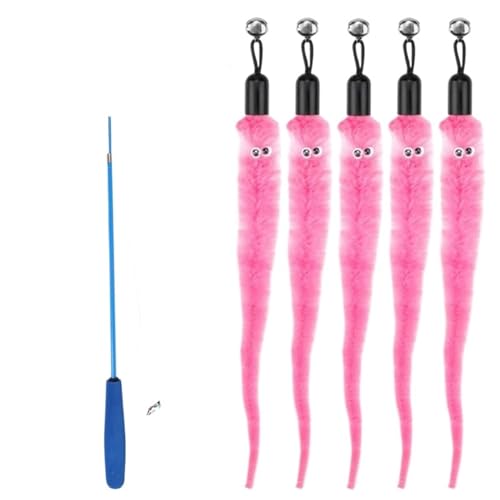 SITBXO Katzenspielzeug-Zubehör, Wurm-Ersatzköpfe, lustiger Plüschstab for interaktives Haustierspiel Katzenspielzeug(6Pcs Pink) von SITBXO