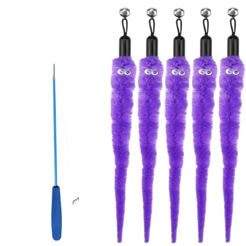 SITBXO Katzenspielzeug-Zubehör, Wurm-Ersatzköpfe, lustiger Plüschstab for interaktives Haustierspiel Katzenspielzeug(6Pcs Purple) von SITBXO