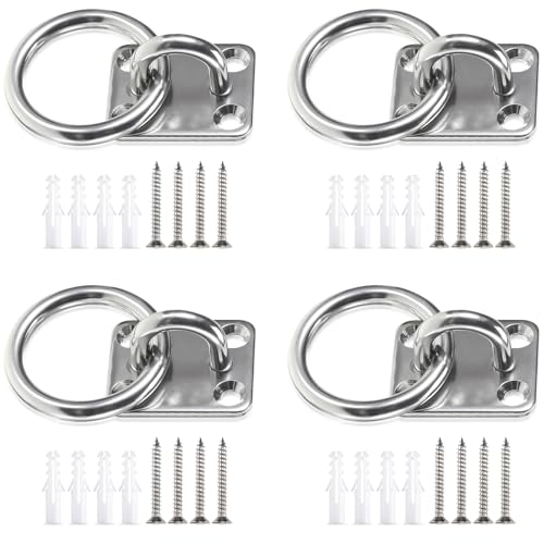 SIWOKJJO 4 Stück Anbindering Pferd, Anbinden Pferd Anbindering Verzinkt mit Anschraubplatte Ring für Anbindung Pferde Barrenring Krippenring Augplatte Anbindehaken Mounting Hook von SIWOKJJO
