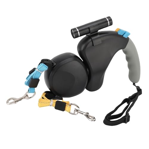 SIXRUN 2 Hunde Retakable Leine mit 360 ° -Wrdation, LED -Licht 3 Meter, Doppelköpfige Hundeleine für Hautfreundliche Materialien, Stoßdämpfungskissen, Ergonomischer Griff (Black) von SIXRUN