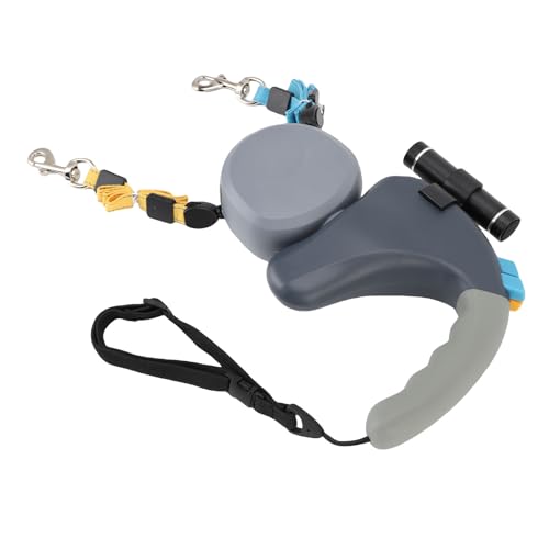SIXRUN 2 Hunde Retakable Leine mit 360 ° -Wrdation, LED -Licht 3 Meter, Doppelköpfige Hundeleine für Hautfreundliche Materialien, Stoßdämpfungskissen, Ergonomischer Griff (Grey) von SIXRUN