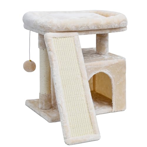 Kleiner Kratzbaum für Indoor-Katzen, Katzenturm mit Kratzbaum, Sitzstange und gemütlicher Höhle für Kätzchen und erwachsene Haustiere (Beige) von SIYIPURR