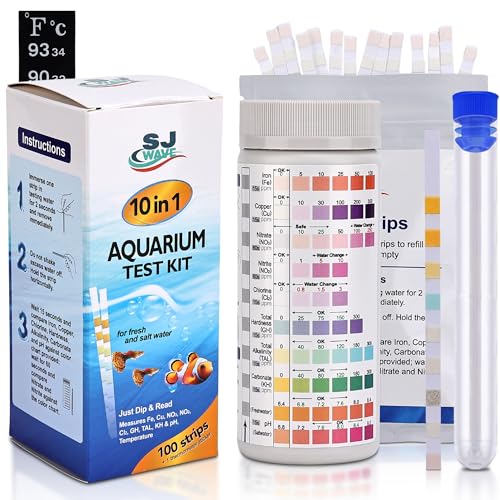 Aquarium-Teststreifen – 10-in-1 Aquarium-Wassertest-Set & eBook – 100 schnelle und genaue Aquarium-Teststreifen & Aquarium-Thermometer – Teichwasser-Test-Set – Süß- und Salzwasseraquarien von SJ WAVE