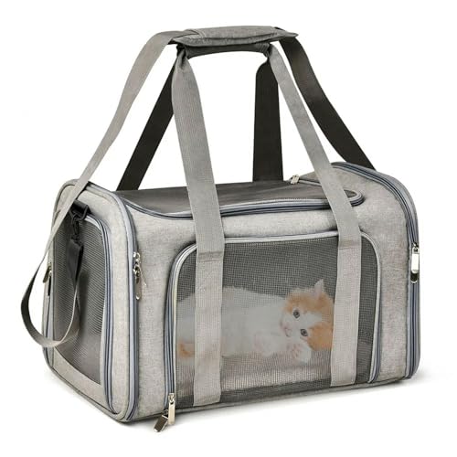 Haustier-Rucksack Pet Checkbag Rucksack Airline Für Den Transport Von Kleinen Hunden Und Katzen Zugelassen-GRAU-M (45x30x30cm) von SJFYB