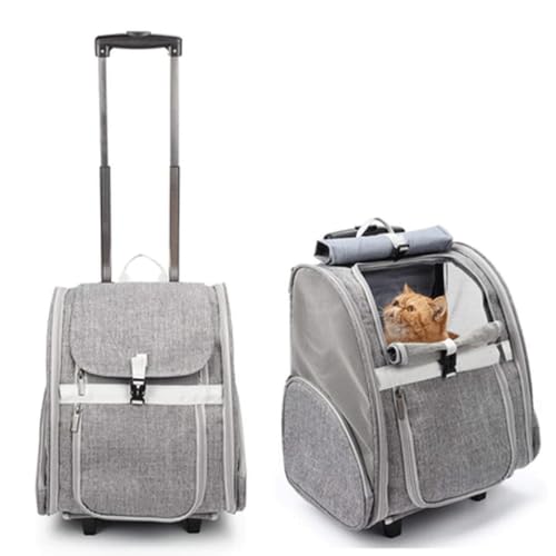 Rollrucksack for Haustiere, Reisetasche for kleine Hunde und Katzen unter 7,2 kg, mit Netzeinsätzen und Teleskopgriff(Grey) von SJHDUNBW EUR