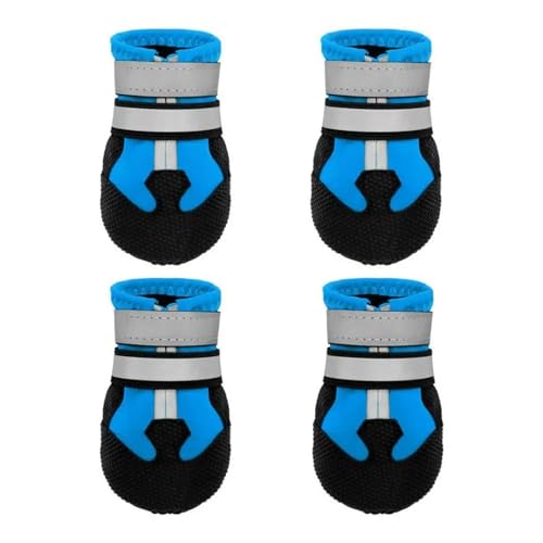 Hundeschuhe Pfotenschutz Outdoor 4 Stück/Set rutschfeste Outdoor-Sportschuhe for Hunde, atmungsaktiv, verschleißfest, Regenstiefel, reflektierendes, wasserdichtes Tuch(Blue-X-Large) von SJHFKDK