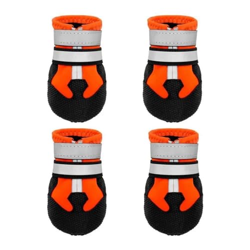 Hundeschuhe Pfotenschutz Outdoor 4 Stück/Set rutschfeste Outdoor-Sportschuhe for Hunde, atmungsaktiv, verschleißfest, Regenstiefel, reflektierendes, wasserdichtes Tuch(Orange-Small) von SJHFKDK
